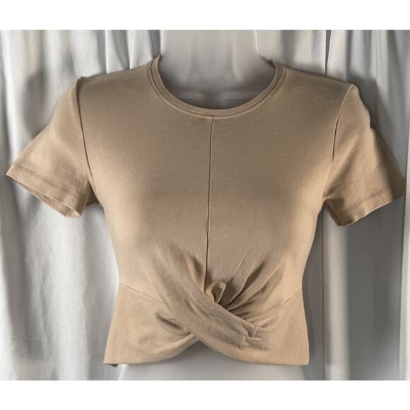 Zara Short Sleeves Cropped Cotton Blend Top, Tan, Sz: S, 83-33 - Picture 4 of 11